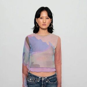 EUC Dolls Kill Expired Girl Multicolor Mesh Long Sleeve Top Small